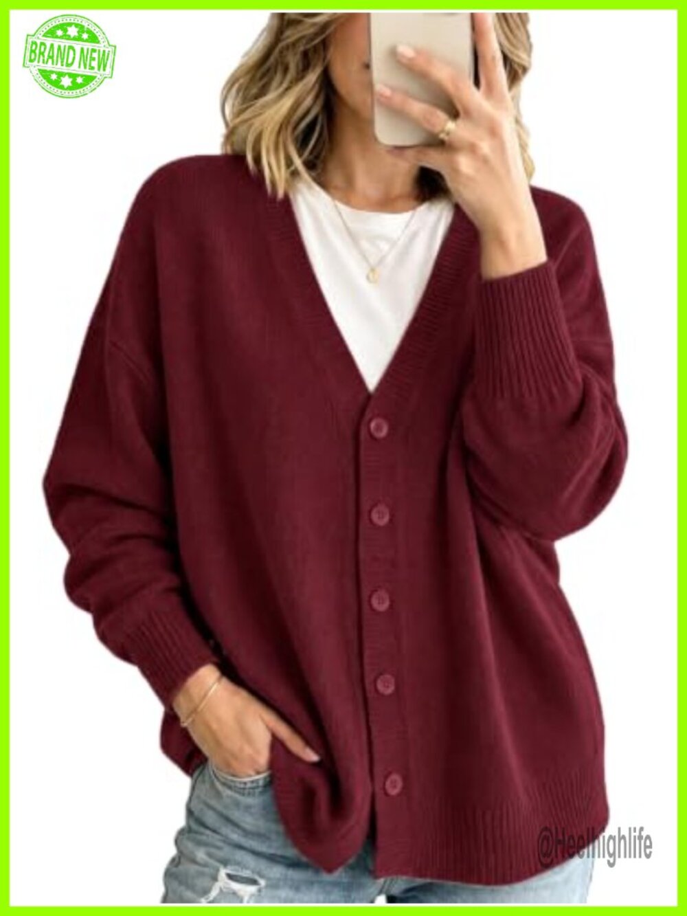 Oversized Open Front Cardigan Button Down V Neck Knit Sweater Coat